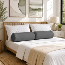 Bolster Pillows 2 pcs Grey Cylindrical Cushions 25 x 70 cm Removable Covers