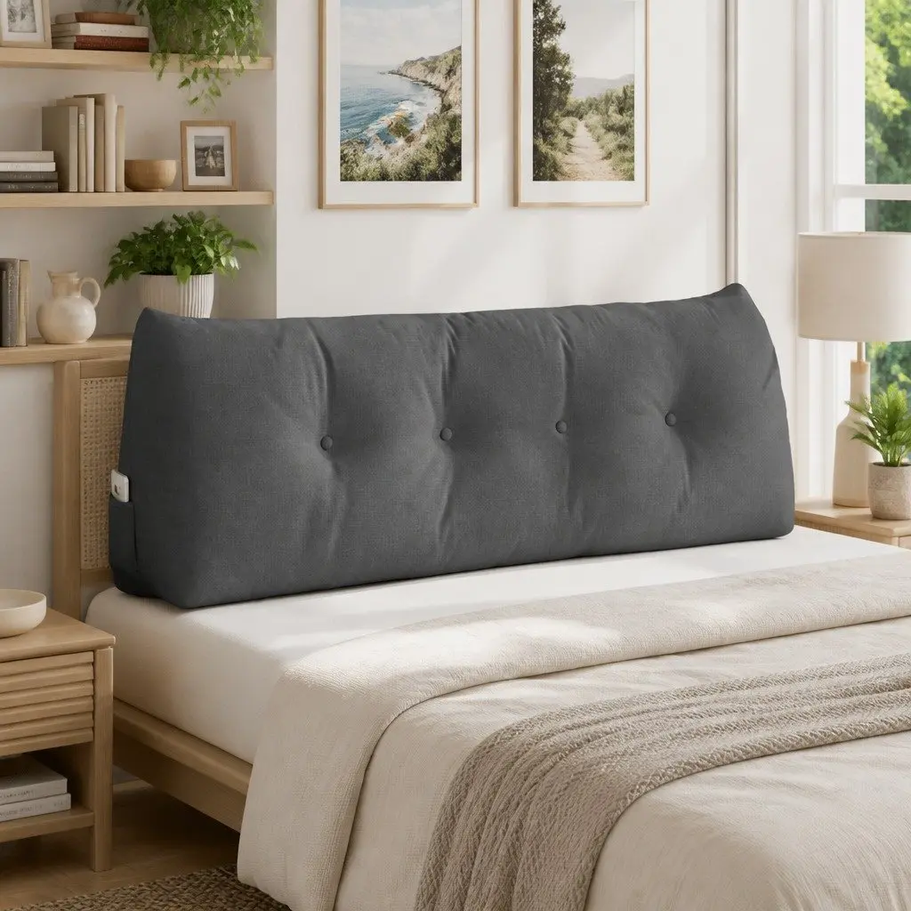 Back Support Cushion Grey 140x24x50cm