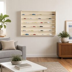 Wall Display Case Beige 80 x 8.5 x 54 cm with Sliding Doors