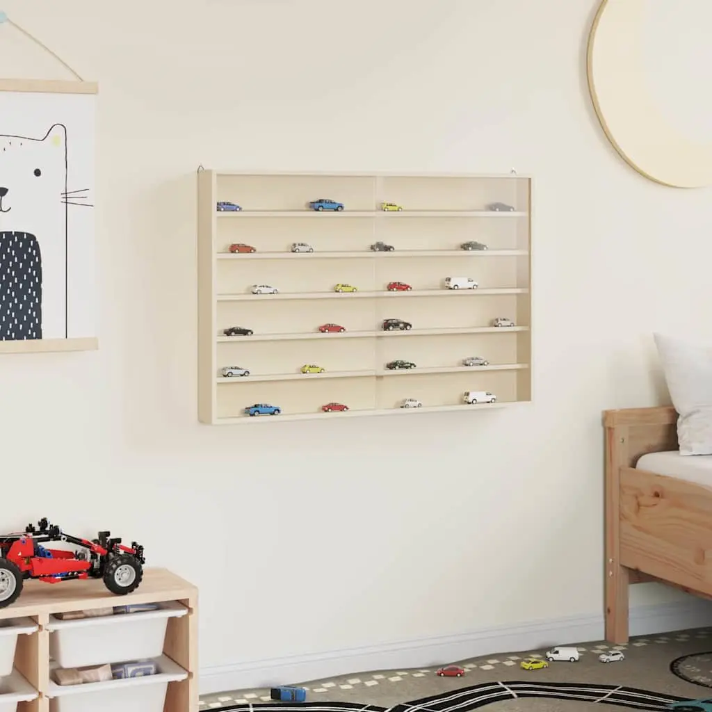 Wall Display Case Beige 80 x 8.5 x 54 cm with Sliding Doors