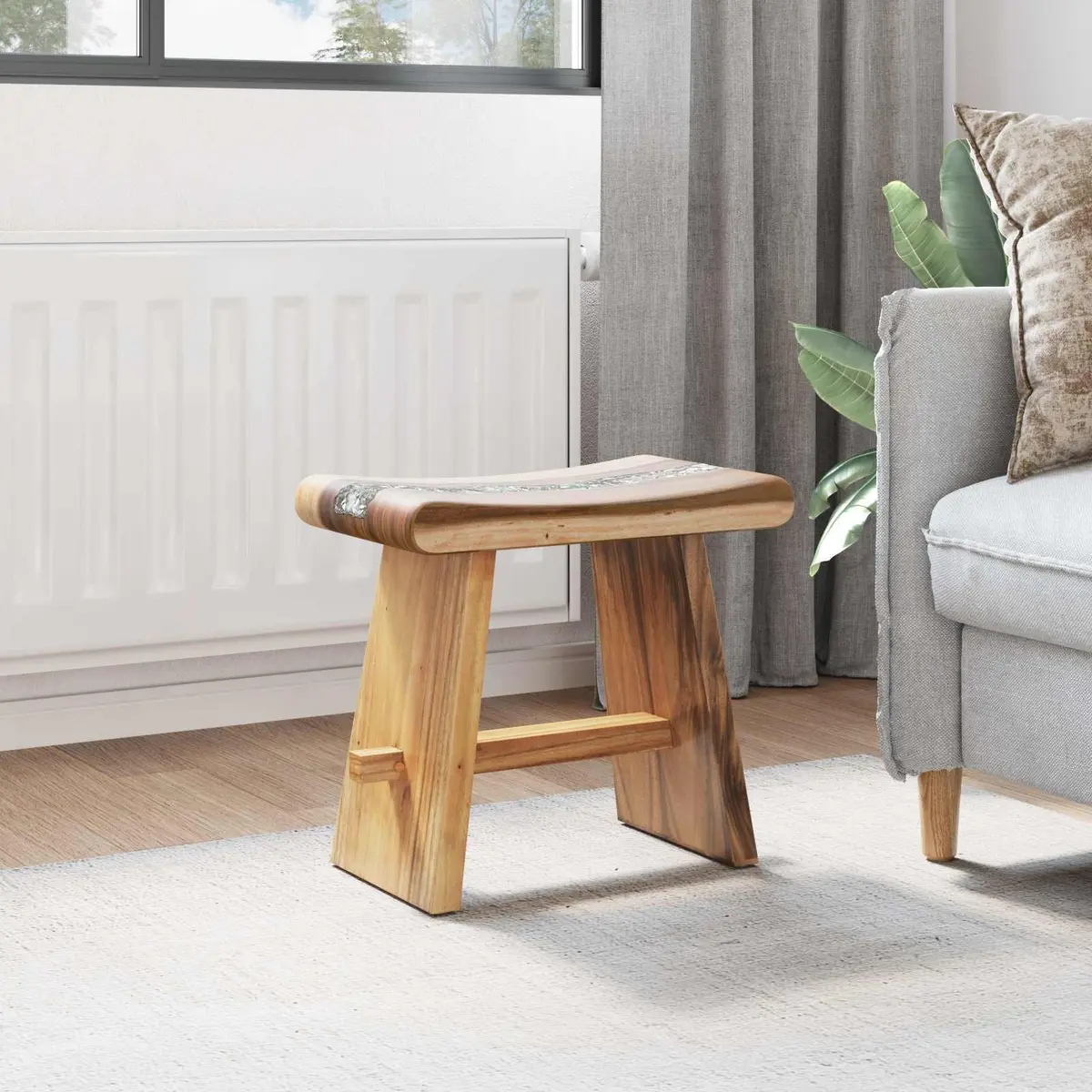 Shower Stool Indoor Solid Wood Brown 50 x 30 x 44 cm