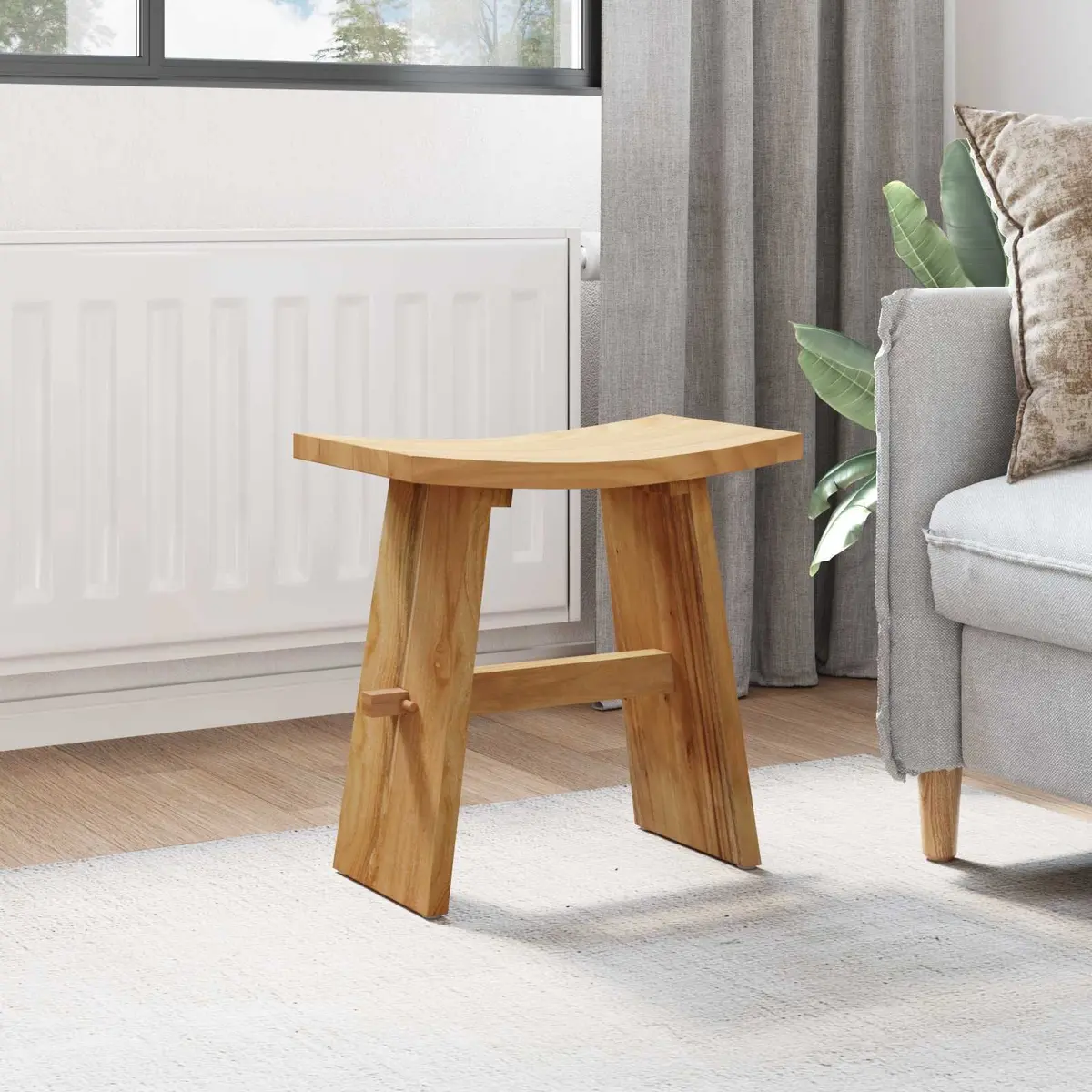 Brown Bathroom Stool in Teak