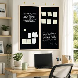 Square Bulletin Board Black 80x80cm Foldable Pine Wood Display for Offices