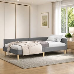 Corner Bed Frame: Dimensions 90 x 190 cm, Grey Fabric