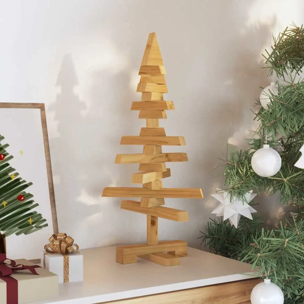 Wooden Christmas Tree for Indoor Living Room 60cm Brown Solid Pine Adjustable Branches