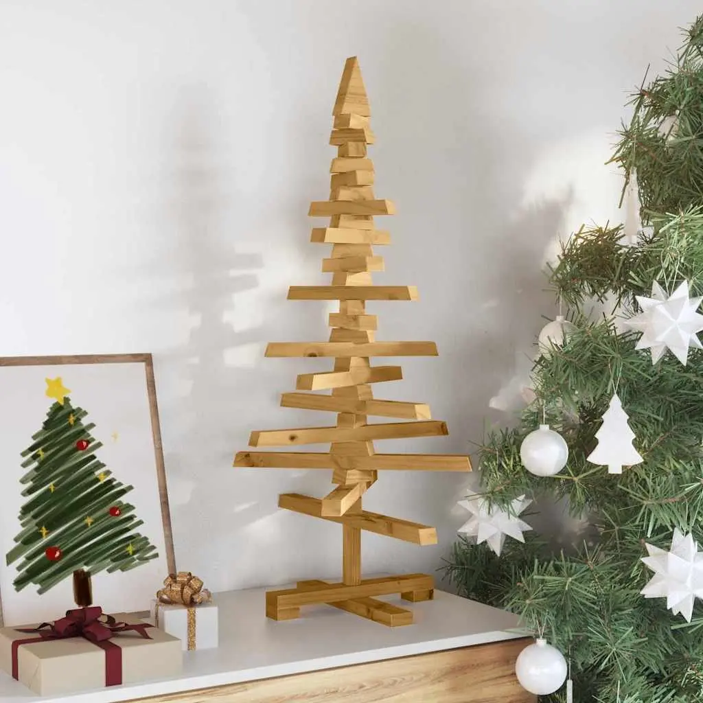 Wooden Christmas Tree Indoor Outdoor 90cm Brown Solid Pine Adjustable Branches