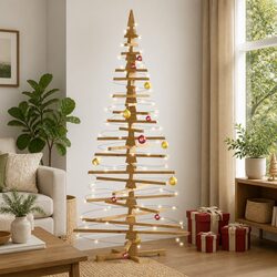 Wooden Christmas Tree 210 cm Brown Solid Pine with Adjustable Branches DIY