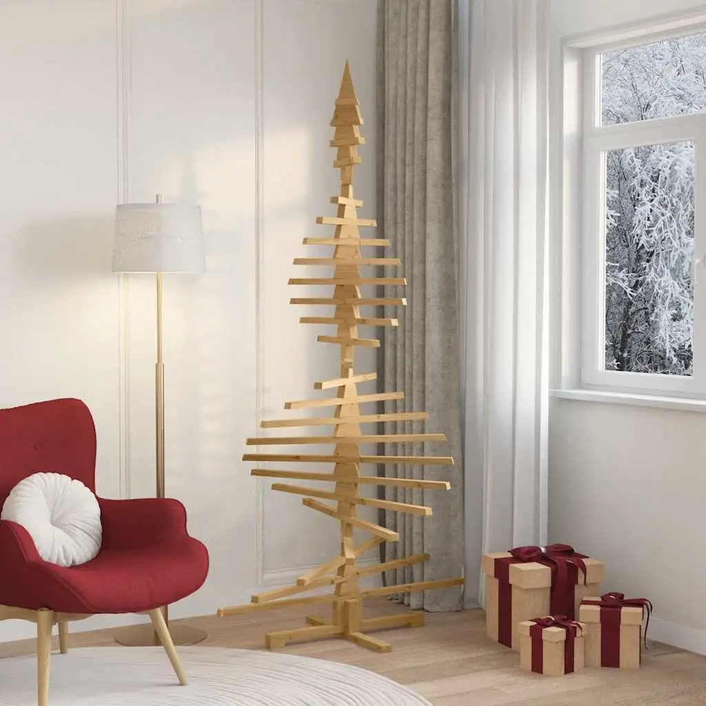 Wooden Christmas Tree Indoor Outdoor 210 cm Brown Solid Pine Adjustable Branches DIY