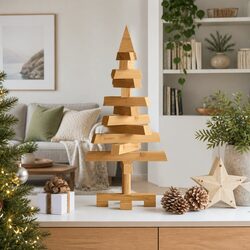 60cm Wooden Christmas Tree: Solid Pine Brown Decoration
