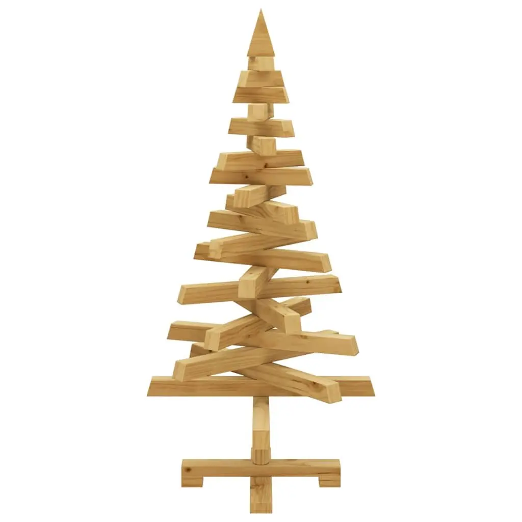 Wooden Christmas Tree 90cm Brown Solid Pine Wood Stand Holiday Seasonal Decor