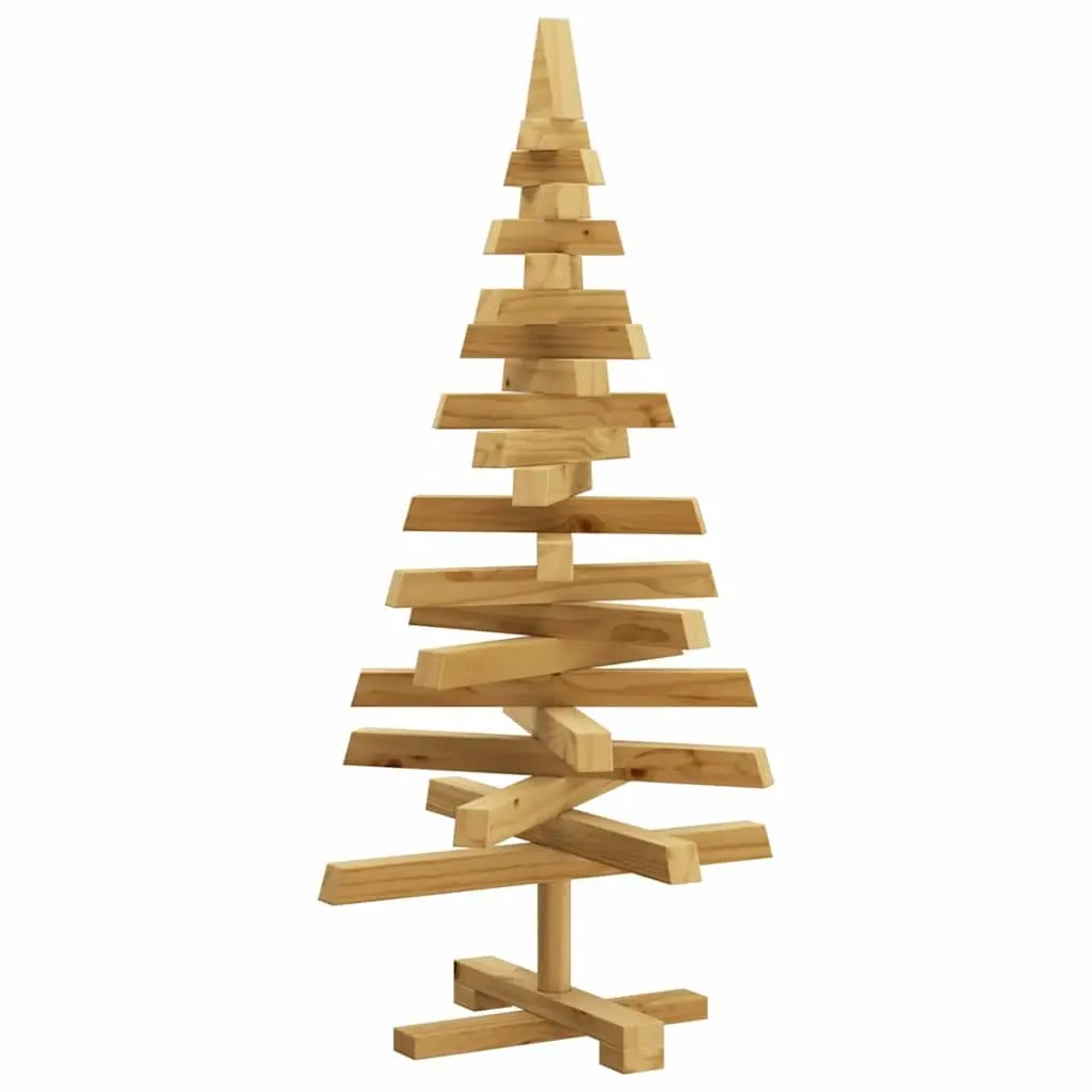 Wooden Christmas Tree 90cm Brown Solid Pine Wood Stand Holiday Seasonal Decor