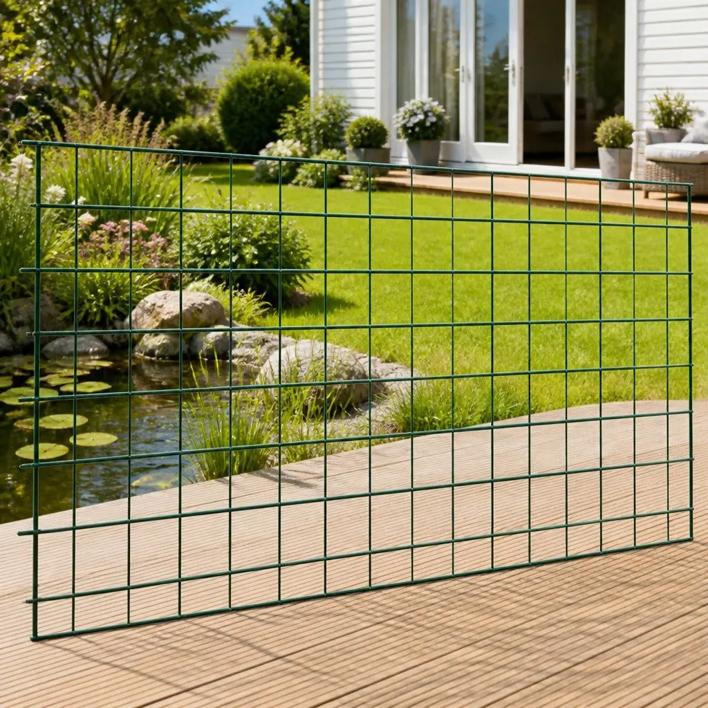 Pond Fence Set 5 pcs Steel Garden Fence Panels Green Barrier for Ponds Terrace