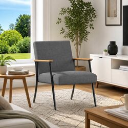 Armchair Specifications: Grey Fabric, Sturdy Steel Frame