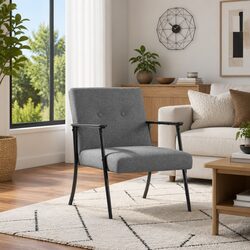 Armchair Dark Grey Fabric Modern Lounge Chair Ergonomic Foam Cushion Indoor