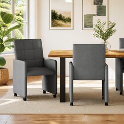Dining Chairs with Wheels 2 Pieces Grey Kitchen Seating with Armrest Casters