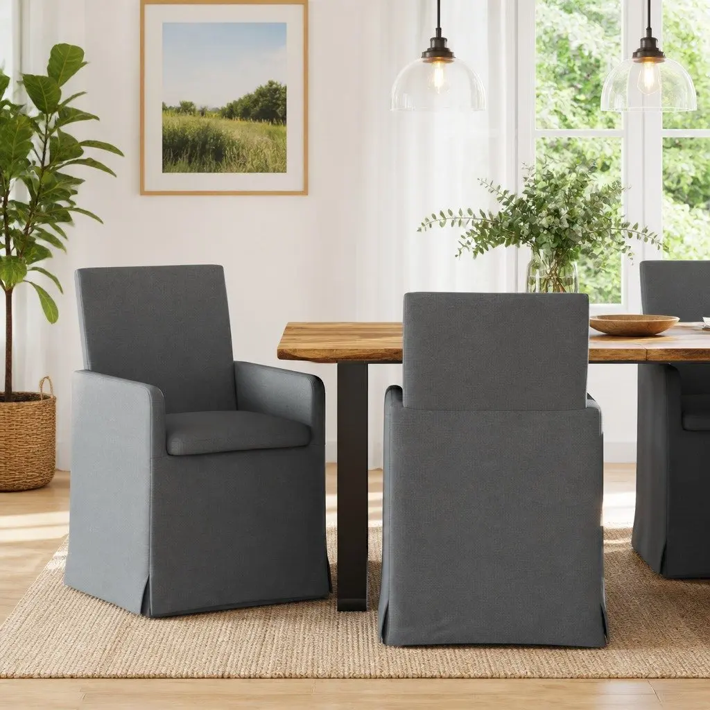 Dining Chairs Set of 2 Green Modern Kitchen Ergonomic Armrest Wheels