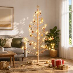 Wooden Christmas Tree with Stand Natural 180cm Indoor Holiday Seasonal