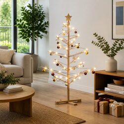 125cm Wooden Christmas Tree: Solid Pine, Brown with Stand