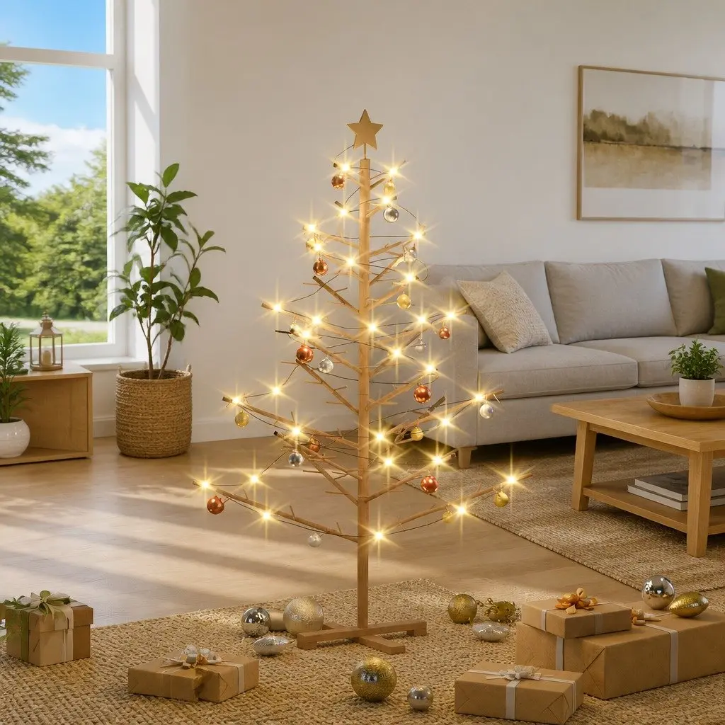 Wooden Christmas Tree for Holiday Decor 150cm Brown Modern Minimalist