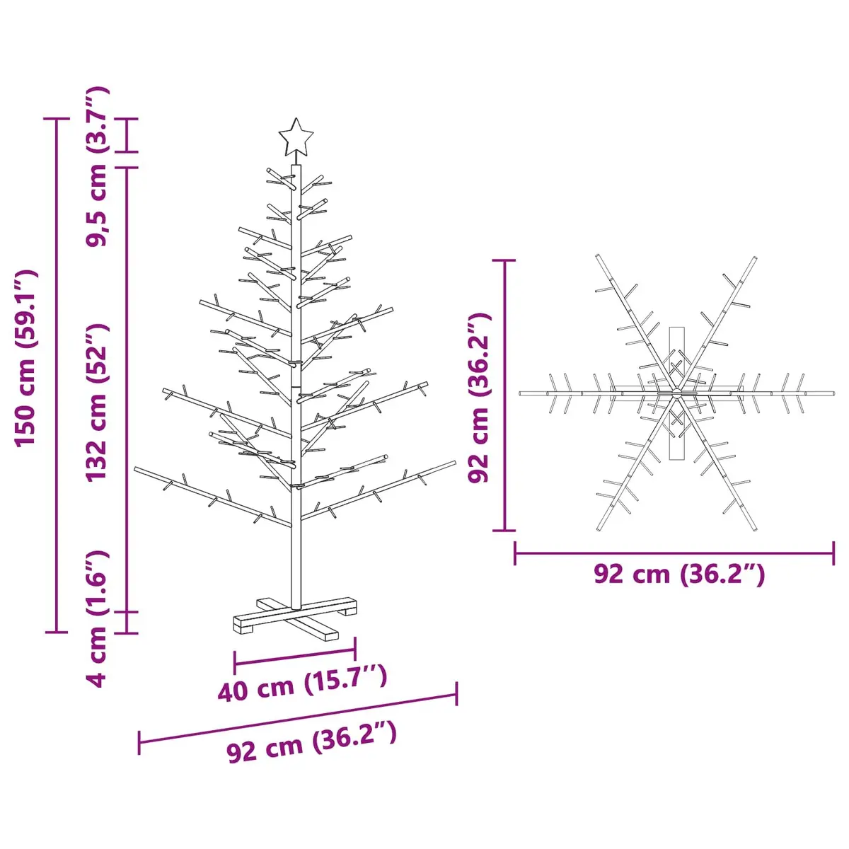 Wooden Christmas Tree for Holiday Decor 150cm Brown Modern Minimalist