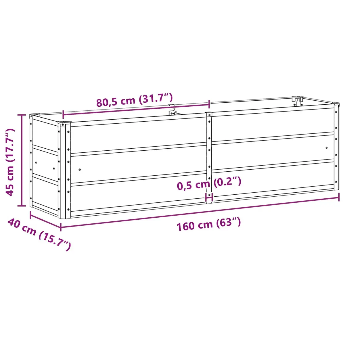 Steel Planter Indoor Outdoor 160 x 40 x 45 cm Garden Patio Pot Container