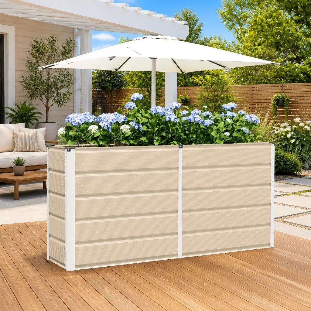 Steel Planter Ivory 160 x 40 x 75 cm Indoor Outdoor Garden Pots Large Container