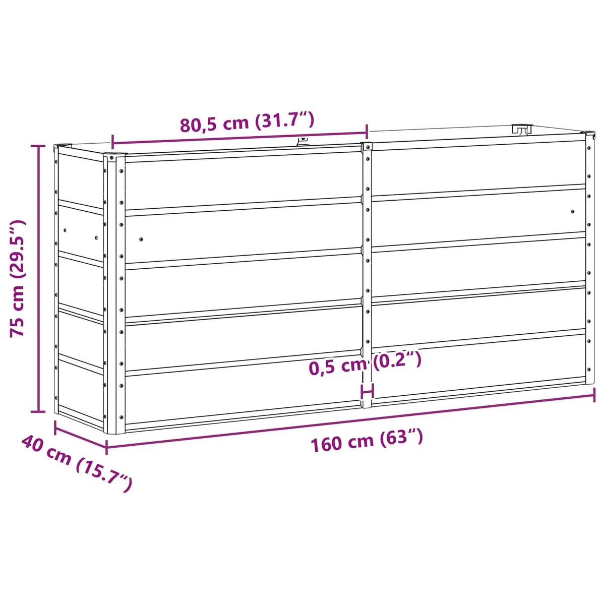 Steel Planter Ivory 160 x 40 x 75 cm Indoor Outdoor Garden Pots Large Container
