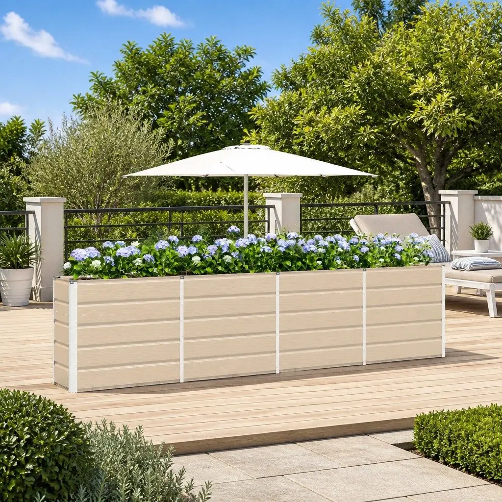 Steel Planter Indoor Outdoor Use Ivory 320 x 40 x 75 cm Modern Garden Patio Pot