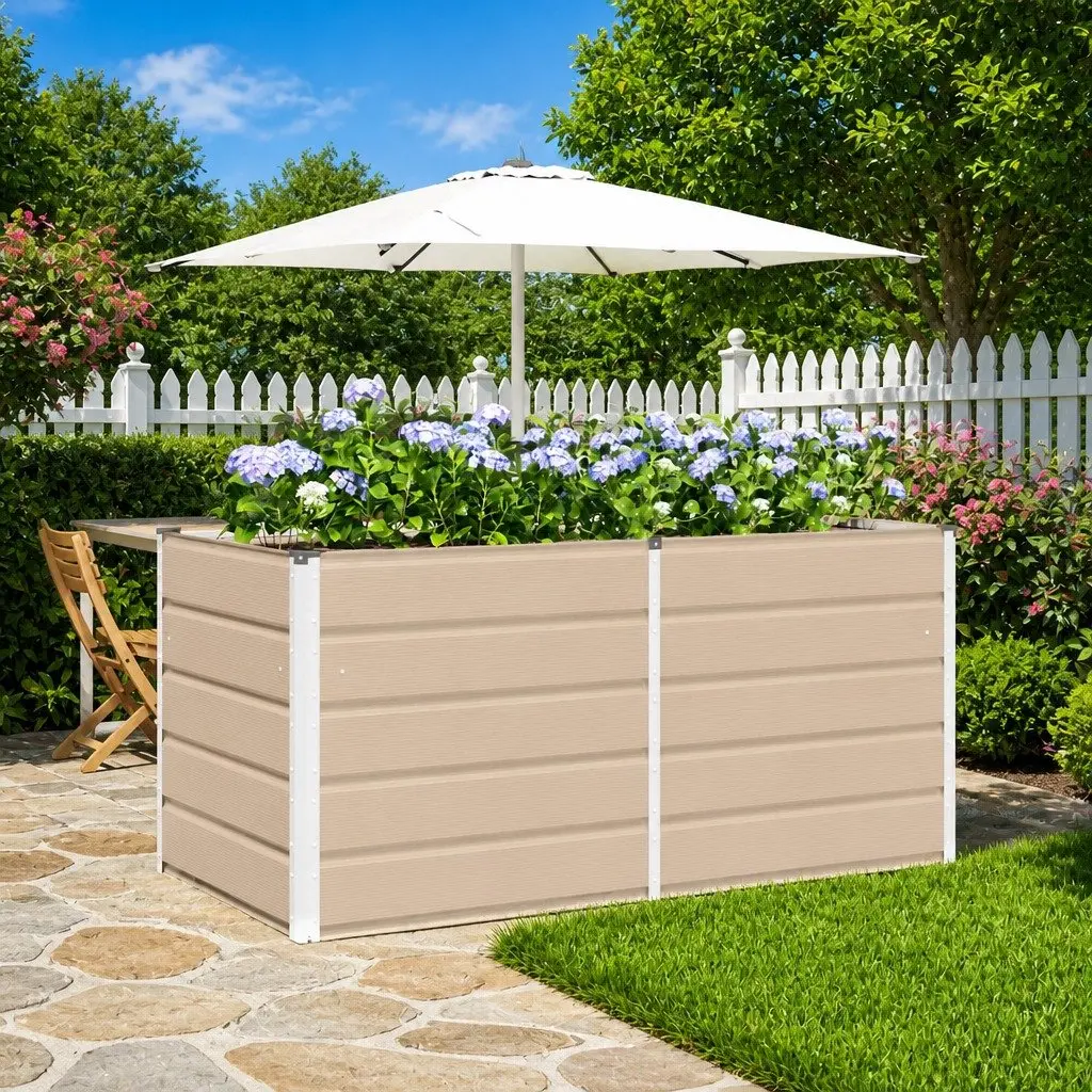 Planter Ivory Garden Terrace Large Steel Modern Indoor Outdoor Pot 160x80x75cm