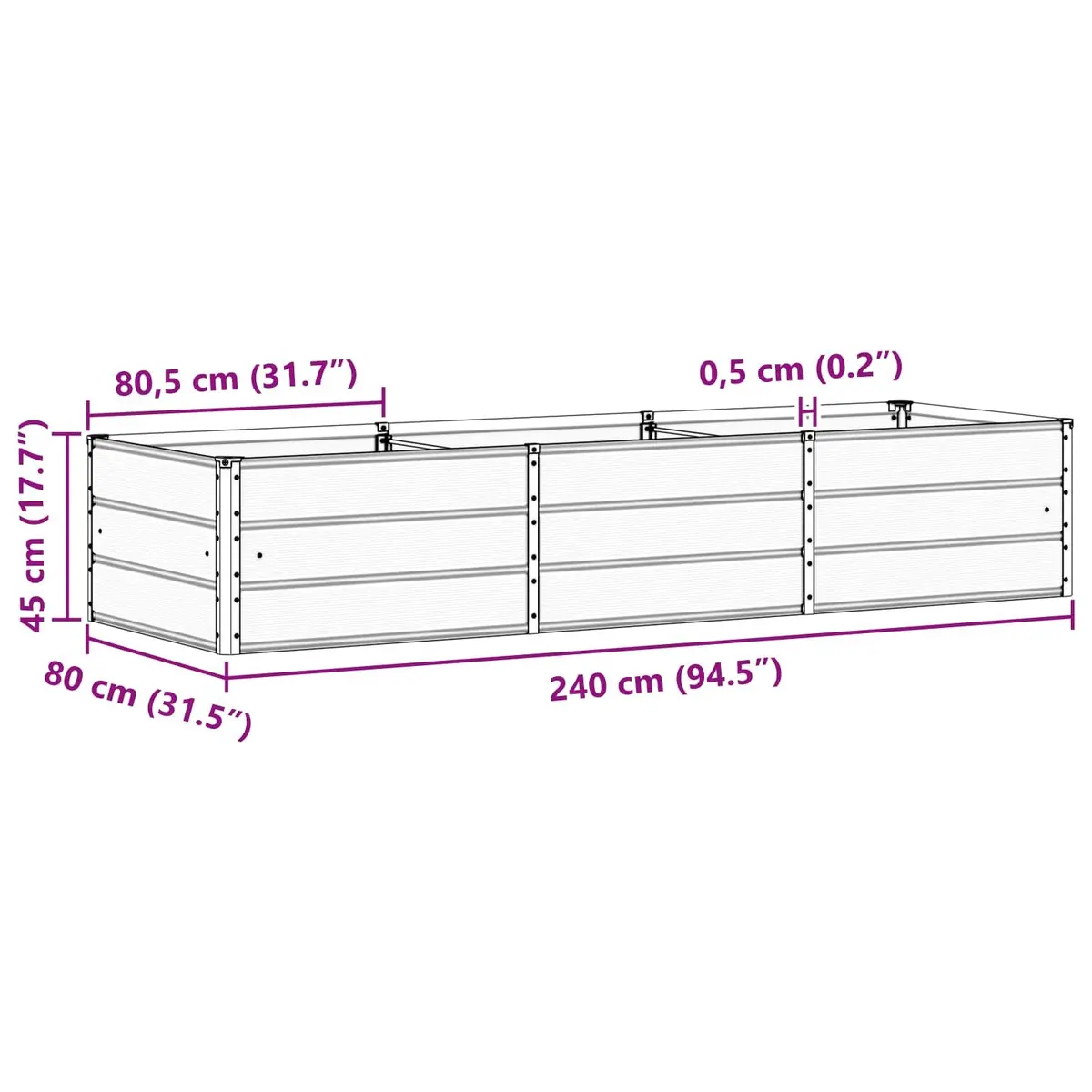 Steel Planter Indoor Outdoor Garden Pot 240x80x45cm Minimalist