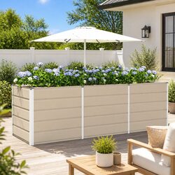 Modern Steel Planter Ivory 240 x 80 x 75 cm Garden Outdoor Indoor Large Pot