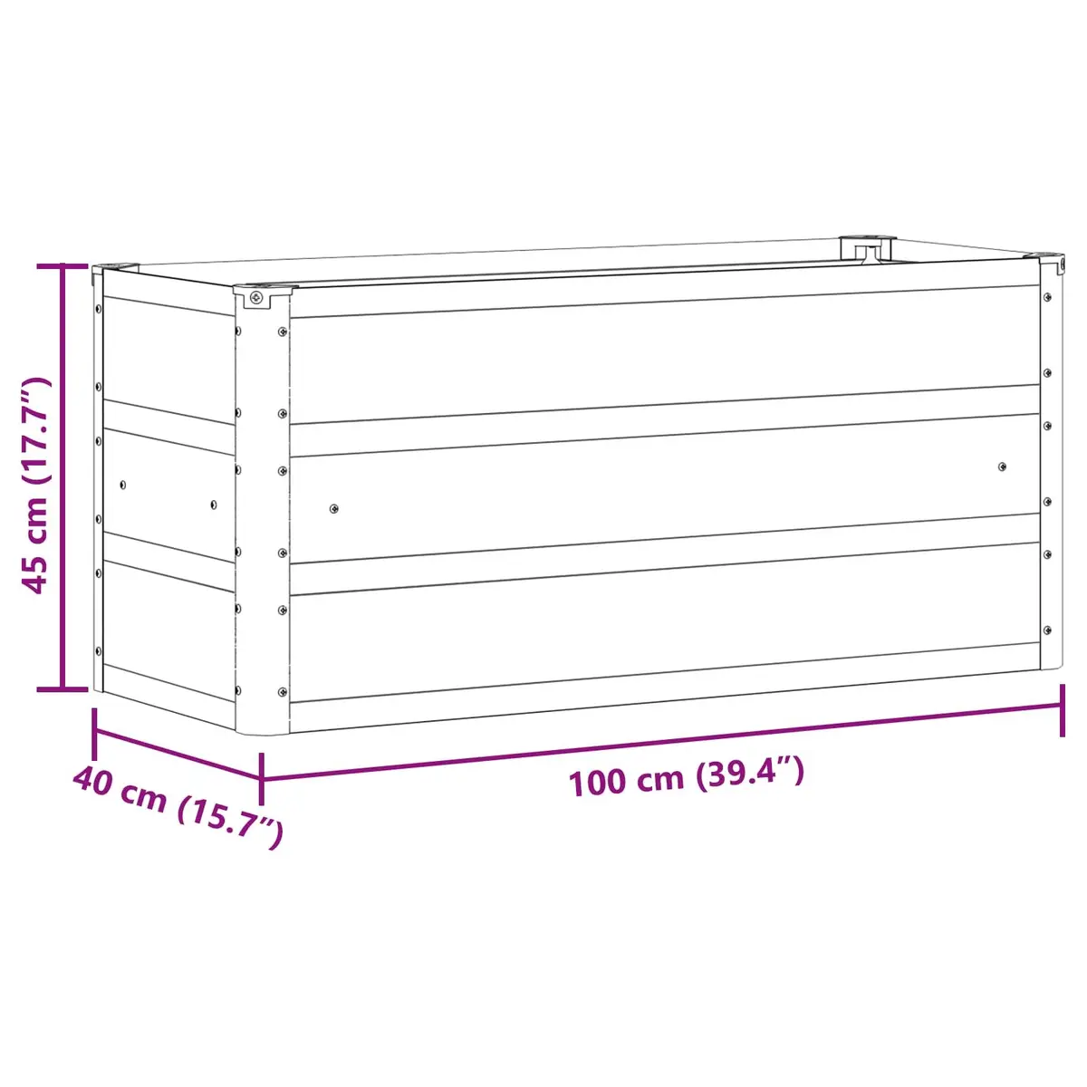 Light Grey Steel Planter 100x40x45cm