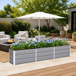 Steel Garden Planter - 240 x 40 x 45 cm, Light Grey