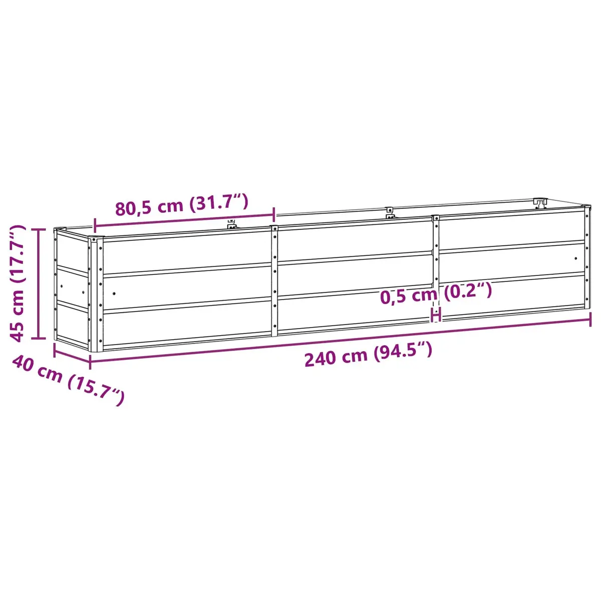 Steel Planter Indoor Outdoor Light Grey 240x40x45cm