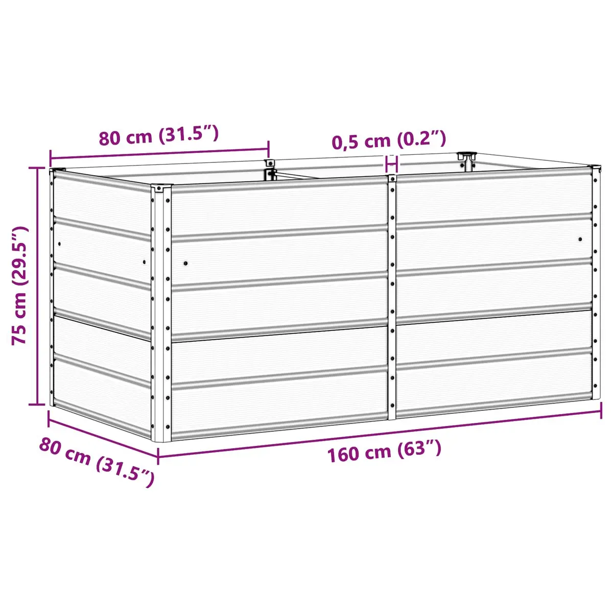 Planter Indoor Outdoor Light Grey 160 x 80 x 75 cm Modern Steel