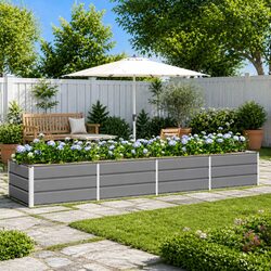 Steel and Plastic Planter 320x80x45cm in Light Grey