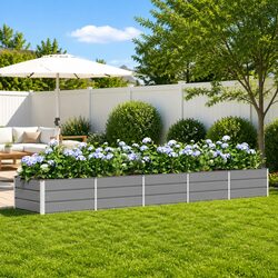 Steel and Plastic Planter 400x80x45 cm in Light Grey