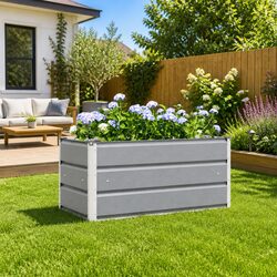 100 x 50 x 45 cm Light Grey Steel Planter for Outdoors