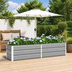 Galvanised Steel Planter: 195 x 50 x 45 cm Light Grey Outdoor Pot