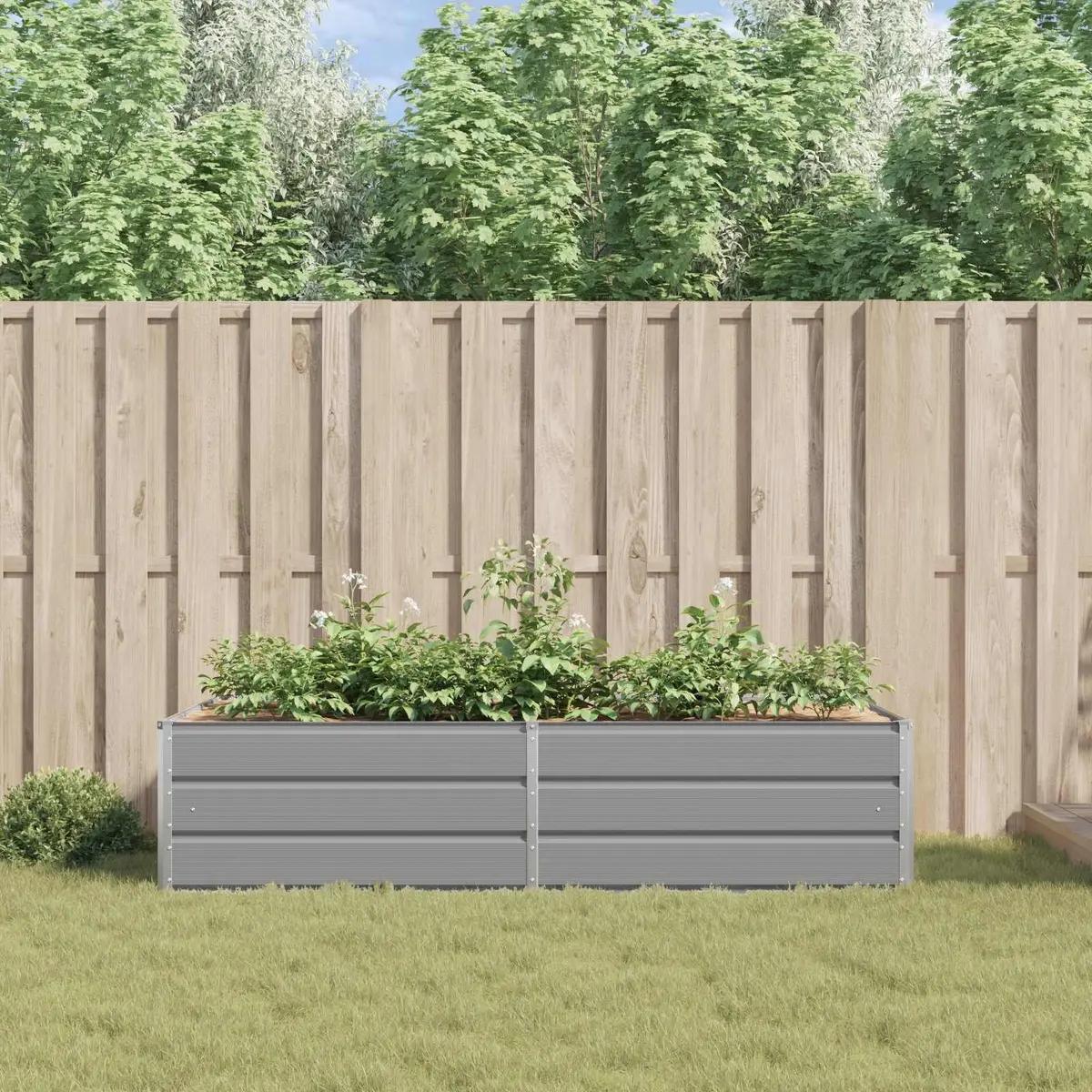 Light Grey Steel Planter 195 x 100 x 45 cm