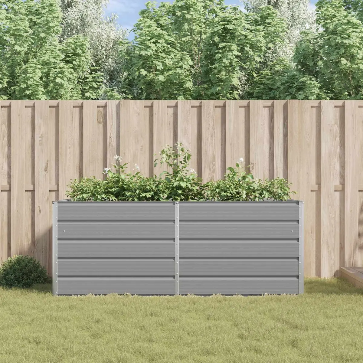 Galvanised Steel Planter Outdoor Garden Patio Light Grey 195 x 100 x 75 cm