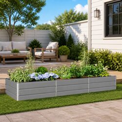 Galvanised Steel Outdoor Planter: 290 x 100 x 45 cm, Light Grey