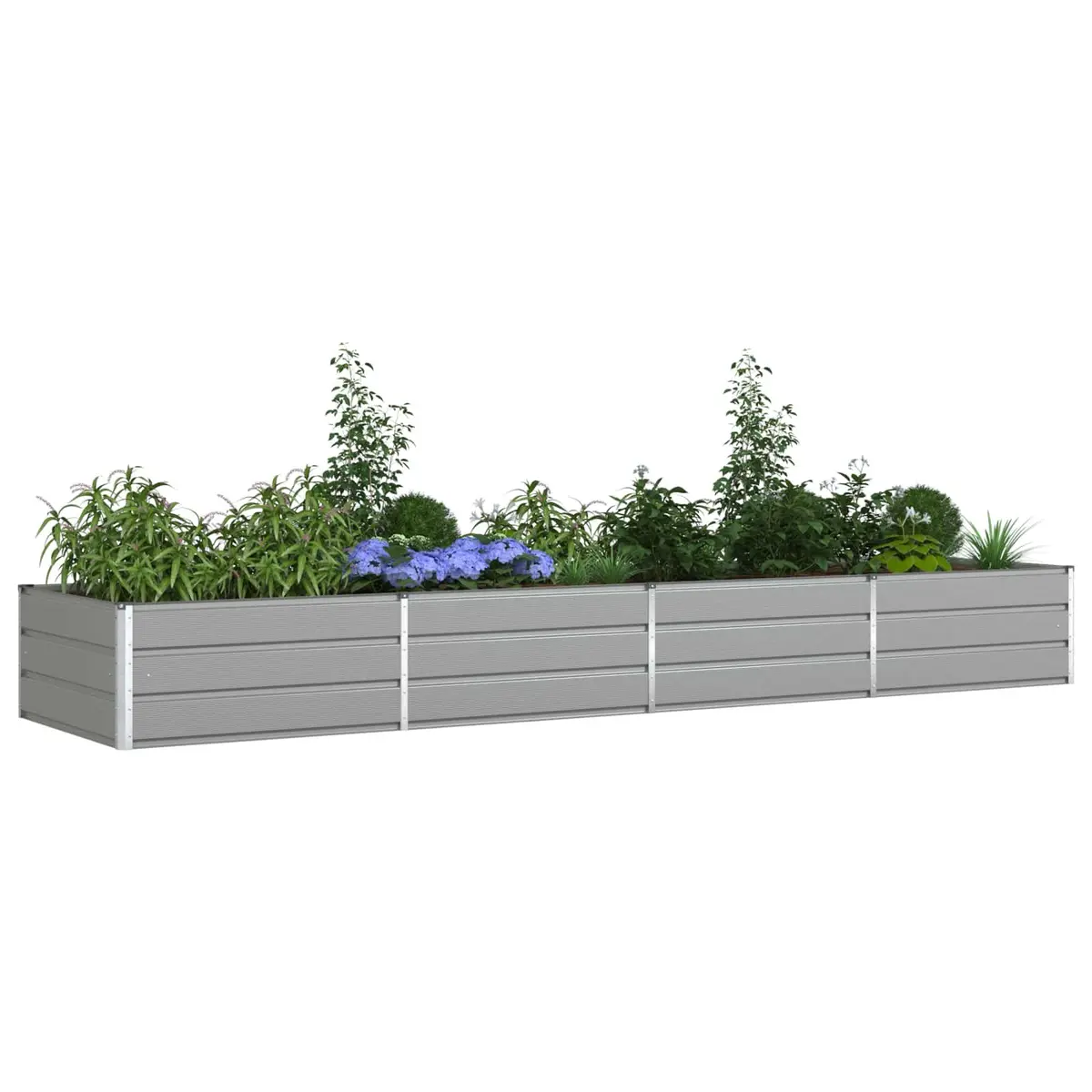 Galvanised Steel Garden Planter Outdoor Raised Bed Light Grey 385 x 100 x 45 cm