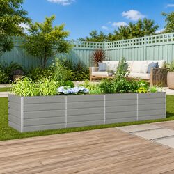 Large Raised Steel Planter: Light Grey, 385 x 100 x 75 cm