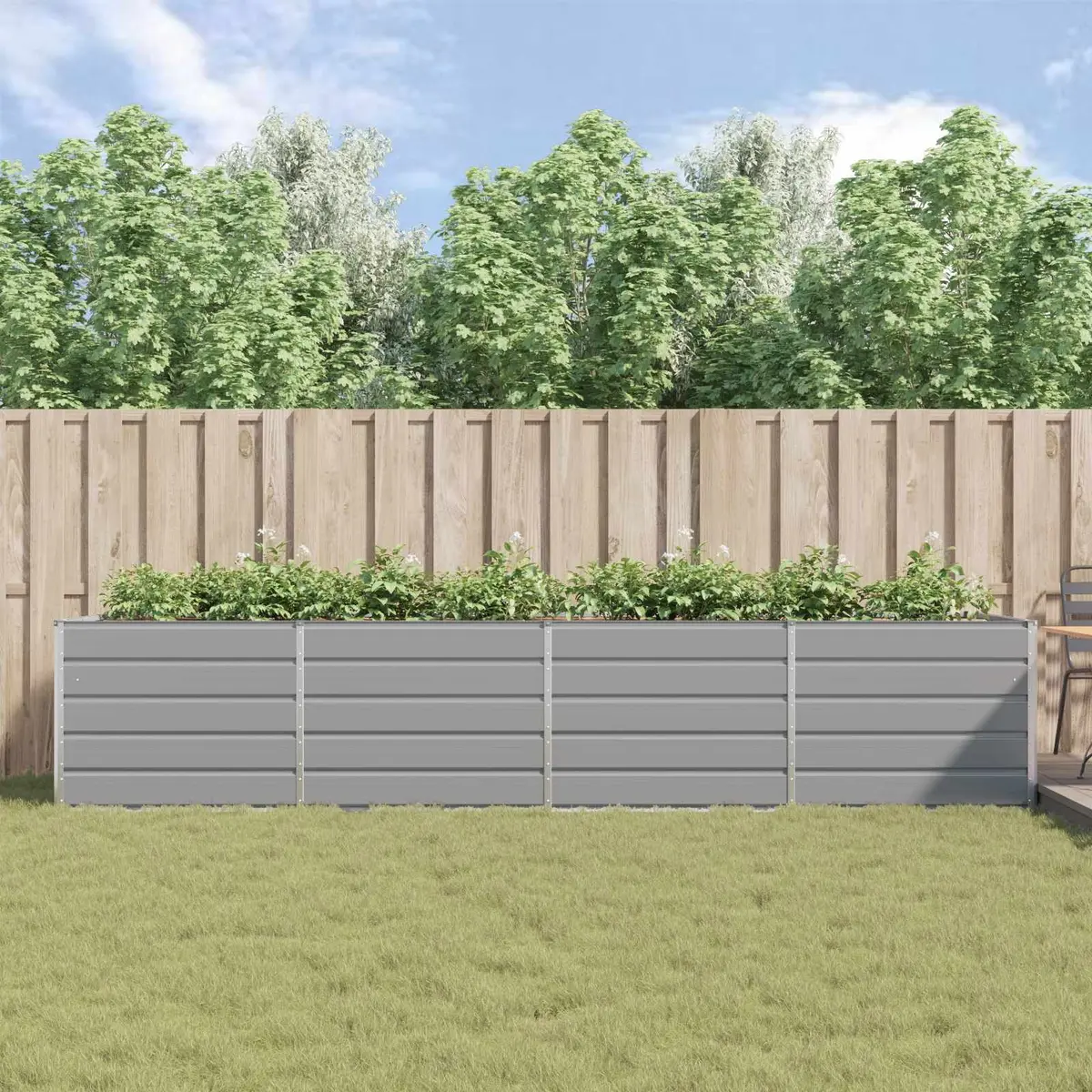 Large Garden Planter Light Grey 385 x 100 x 75 cm Steel Raised Planting Box