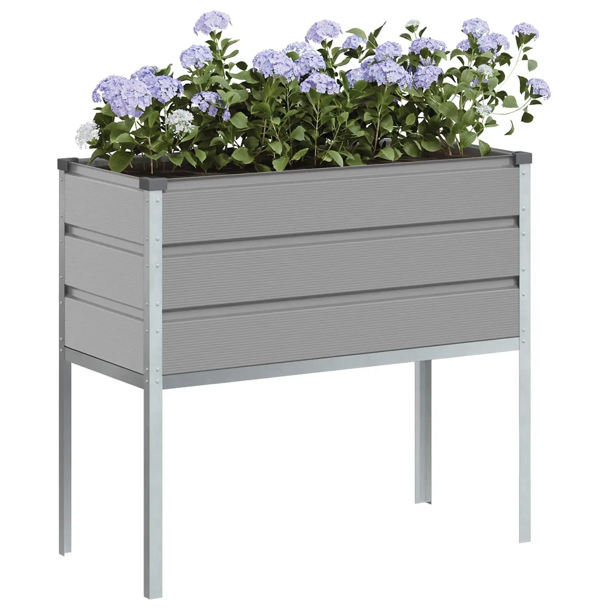 High Foot Planter Light Grey Galvanised Steel Raised Garden Pot Outdoor Decor
