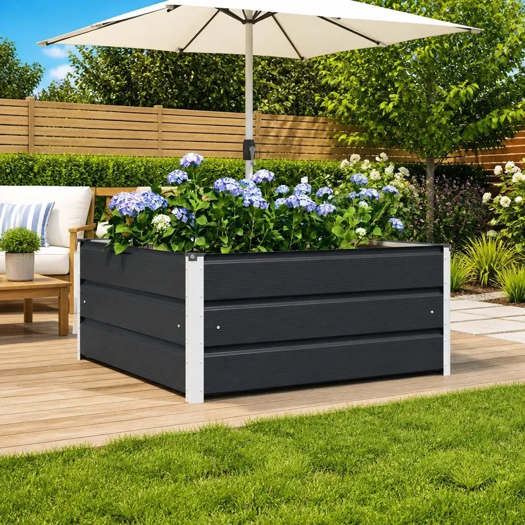 Steel Planter for Outdoor Garden Large Anthracite Decorative Container 100x100x45cm