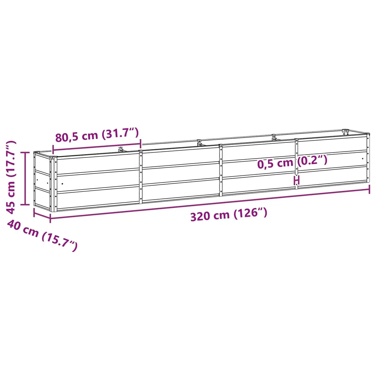 Steel Planter Anthracite Indoor Outdoor Garden Patio 320 x 40 x 45 cm