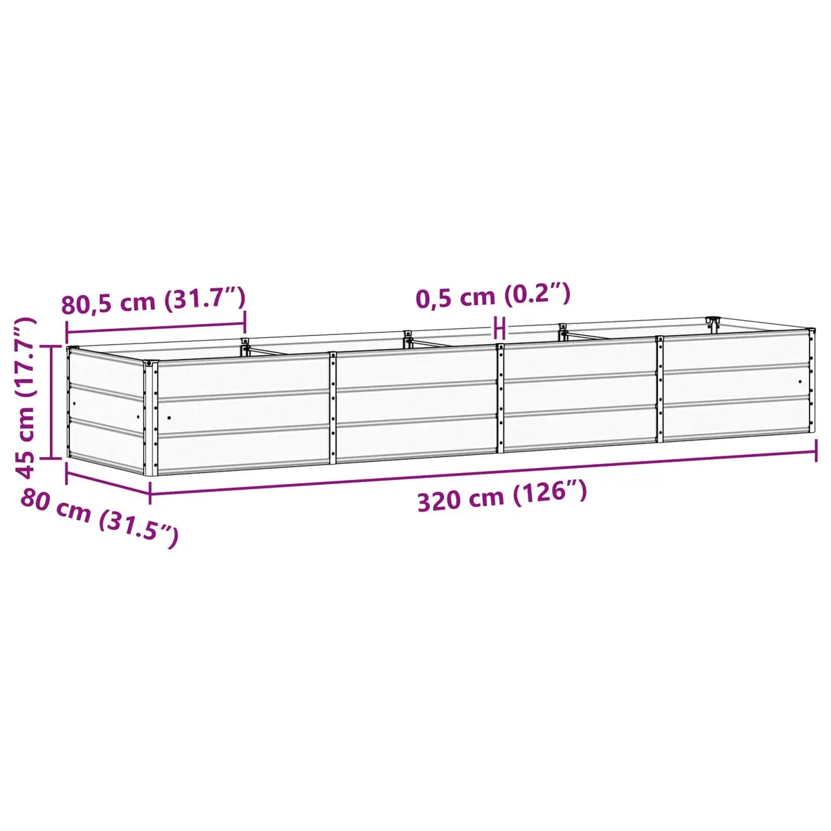 Modern Steel Planter Anthracite 320 x 80 x 45 cm Garden Terrace Indoor Outdoor