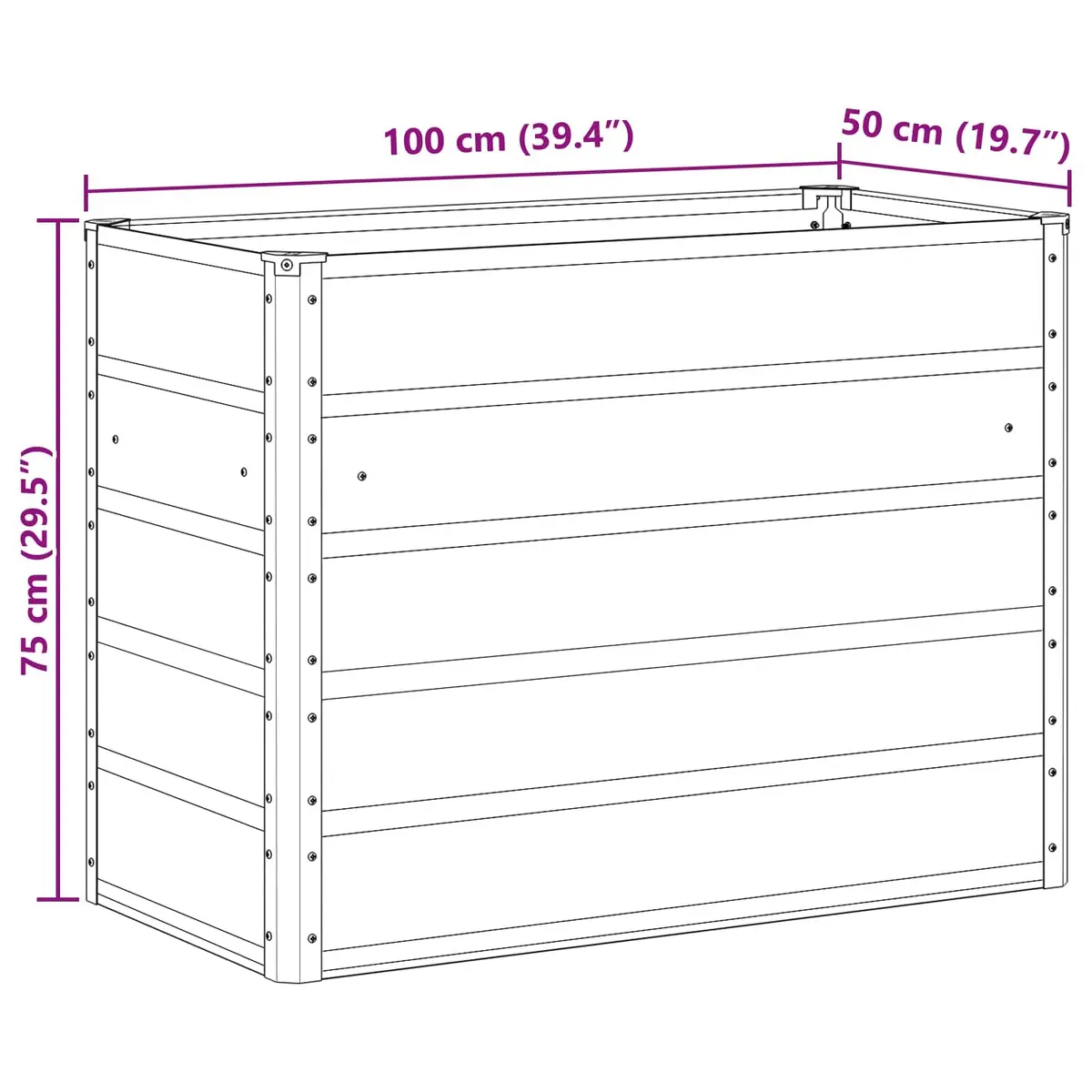 Galvanised Steel Planter Garden Outdoor 100 x 50 x 75 cm